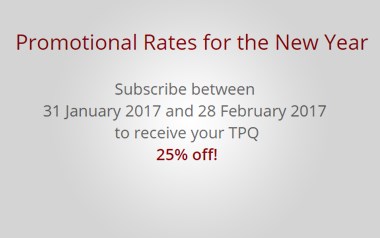 TPQ New Year's Promotion, 25% Discount on Subscriptions